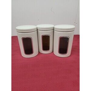 Vintage Brabantia White 7" Canisters With Peekaboo Window 1980s Made In Belgium